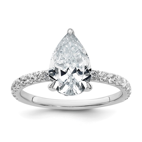 14k White Gold 2 5/8 carat Certified Lab Grown Diamond VS/SI+ G+ Pear Complete Solitaire with Flair Engagement Ring