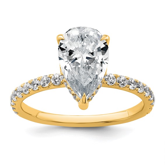 14k 2 5/8 carat Certified Lab Grown Diamond VS/SI+ G+ Pear Complete Solitaire with Flair Engagement Ring