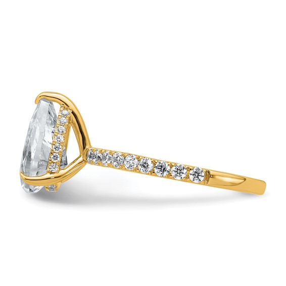 14k 2 5/8 carat Certified Lab Grown Diamond VS/SI+ G+ Pear Complete Solitaire with Flair Engagement Ring