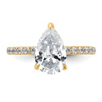 14K Yellow Gold 2.62 Carat Certified Lab Grown Diamond VS SI+ G+ Pear Complete Solitaire Ring with Flair Engagement view 4