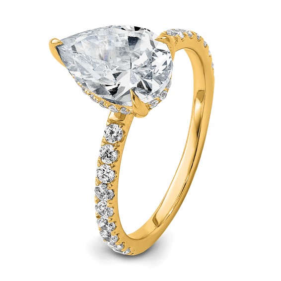14k 2 5/8 carat Certified Lab Grown Diamond VS/SI+ G+ Pear Complete Solitaire with Flair Engagement Ring