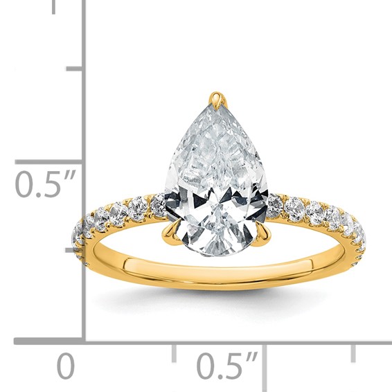 14k 2 5/8 carat Certified Lab Grown Diamond VS/SI+ G+ Pear Complete Solitaire with Flair Engagement Ring