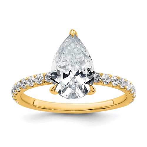 14K Yellow Gold 2.62 Carat Certified Lab Grown Diamond VS+ F+ Pear Complete Solitaire Ring with Flair Engagement