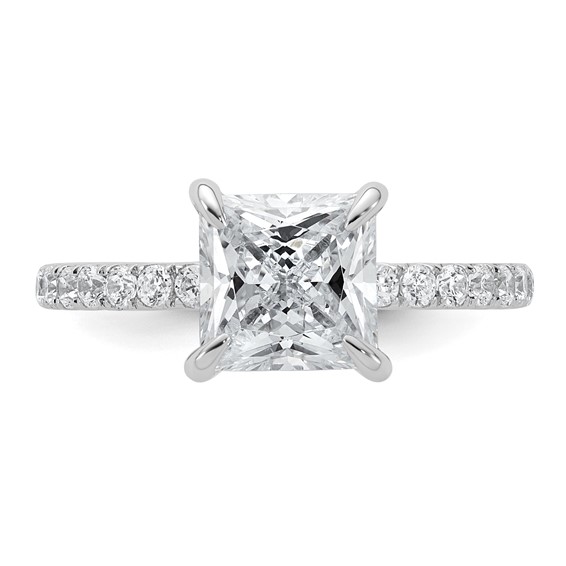 14k White Gold 2 1/2 carat Certified Lab Grown Diamond VS/SI+ G+ Princess Complete Solitaire with Flair Engagement Ring