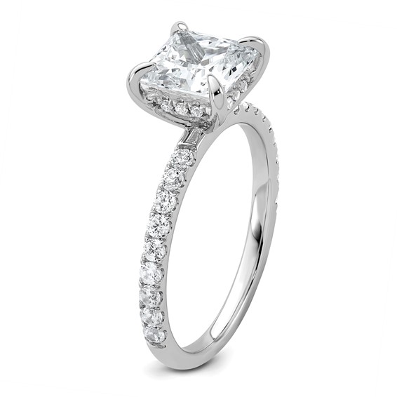14k White Gold 2 1/2 carat Certified Lab Grown Diamond VS/SI+ G+ Princess Complete Solitaire with Flair Engagement Ring