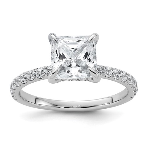 14K White Gold 2.50 Carat Certified Lab Grown Diamond VS+ F+ Princess Complete Solitaire Ring with Flair Engagement