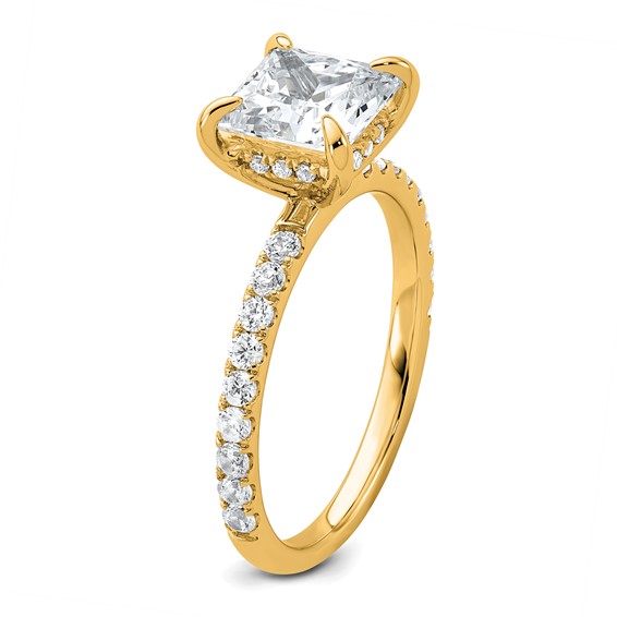14k 2 1/2 carat Certified Lab Grown Diamond VS/SI+ G+ Princess Complete Solitaire with Flair Engagement Ring