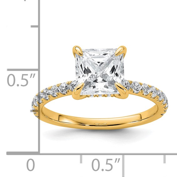 14k 2 1/2 carat Certified Lab Grown Diamond VS/SI+ G+ Princess Complete Solitaire with Flair Engagement Ring