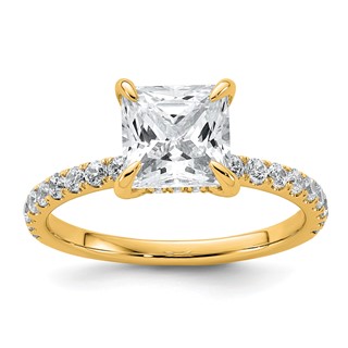 14k 2 1/2 carat Certified Lab Grown Diamond VS/SI+ G+ Princess Complete Solitaire with Flair Engagement Ring