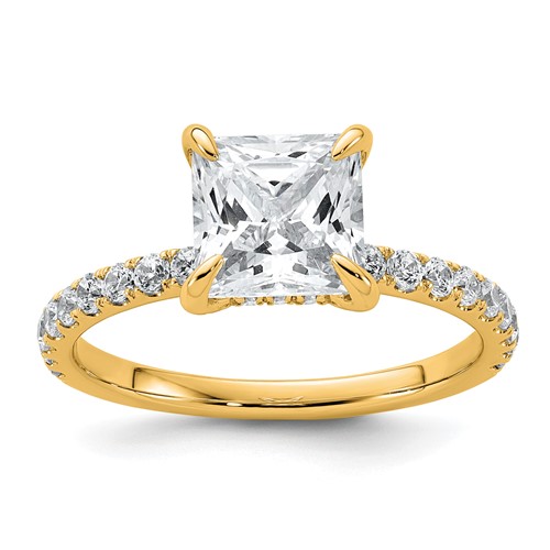 14K Yellow Gold 2.50 Carat Certified Lab Grown Diamond VS+ F+ Princess Complete Solitaire Ring with Flair Engagement