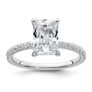 14k White Gold 2 3/8 carat Certified Lab Grown Diamond VS/SI+ G+ Radiant Complete Solitaire with Flair Engagement Ring