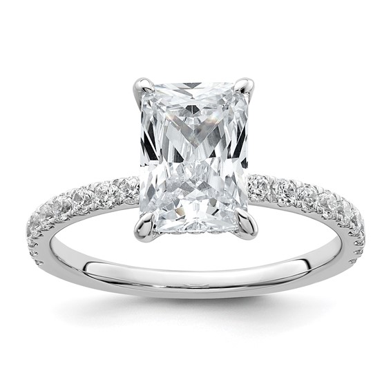14k White Gold 2 3/8 carat Certified Lab Grown Diamond VS/SI+ G+ Radiant Complete Solitaire with Flair Engagement Ring