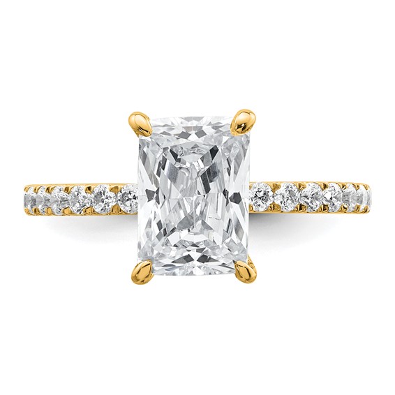 14k 2 3/8 carat Certified Lab Grown Diamond VS/SI+ G+ Radiant Complete Solitaire with Flair Engagement Ring