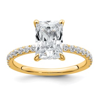 14k 2 3/8 carat Certified Lab Grown Diamond VS/SI+ G+ Radiant Complete Solitaire with Flair Engagement Ring