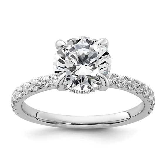 14k White Gold 2 3/8 carat Certified Lab Grown Diamond VS/SI+ G+ Round Complete Solitaire with Flair Engagement Ring