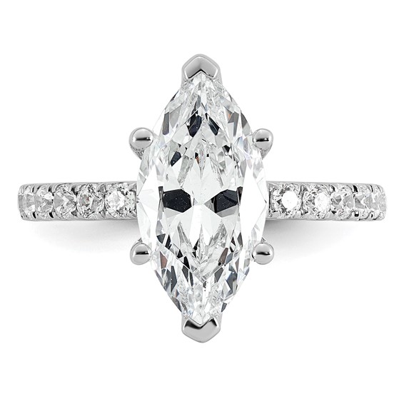 14k White Gold 3 1/2 carat Certified Lab Grown Diamond VS/SI+ G+ Marquise Complete Solitaire with Flair Engagement Ring