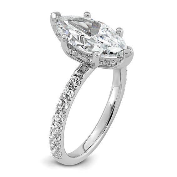 14k White Gold 3 1/2 carat Certified Lab Grown Diamond VS/SI+ G+ Marquise Complete Solitaire with Flair Engagement Ring