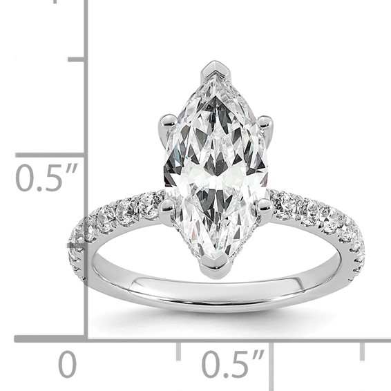 14k White Gold 3 1/2 carat Certified Lab Grown Diamond VS/SI+ G+ Marquise Complete Solitaire with Flair Engagement Ring