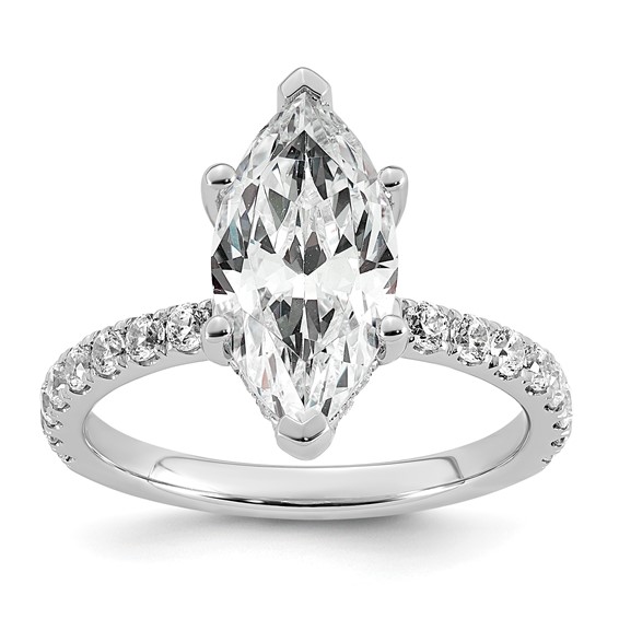 14k White Gold 3 1/2 carat Certified Lab Grown Diamond VS/SI+ G+ Marquise Complete Solitaire with Flair Engagement Ring