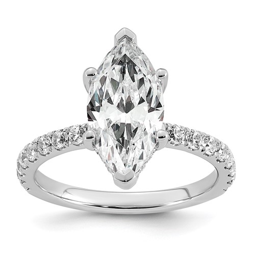 14K White Gold 3.50 Carat Certified Lab Grown Diamond VS+ F+ Marquise Complete Solitaire Ring with Flair Engagement