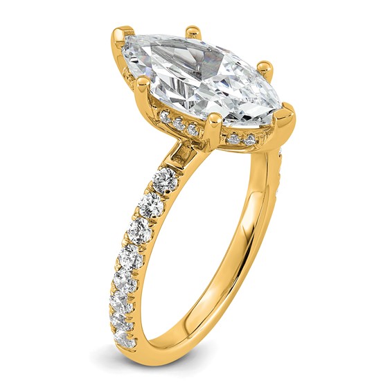 14k 3 1/2 carat Certified Lab Grown Diamond VS+ F+ Marquise Complete Solitaire with Flair Engagement Ring