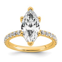 14K Yellow Gold 3.50 Carat Certified Lab Grown Diamond VS+ F+ Marquise Complete Solitaire Ring with Flair Engagement view 1
