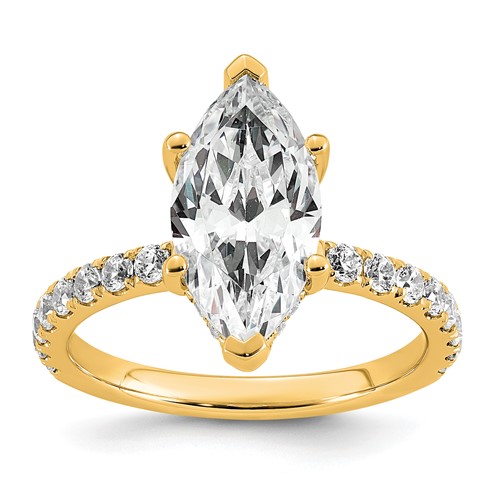 14K Yellow Gold 3.50 Carat Certified Lab Grown Diamond VS SI+ G+ Marquise Complete Solitaire Ring with Flair Engagement