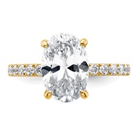 14K Yellow Gold 3.50 Carat Certified Lab Grown Diamond VS+ F+ Oval Complete Solitaire Ring with Flair Engagement view 4