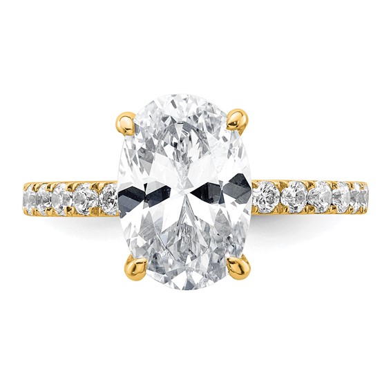 14k 3 1/2 carat Certified Lab Grown Diamond VS/SI+ G+ Oval Complete Solitaire with Flair Engagement Ring