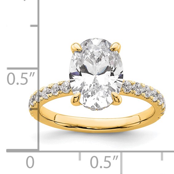 14k 3 1/2 carat Certified Lab Grown Diamond VS/SI+ G+ Oval Complete Solitaire with Flair Engagement Ring