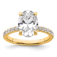 14K Yellow Gold 3.50 Carat Certified Lab Grown Diamond VS+ F+ Oval Complete Solitaire Ring with Flair Engagement view 1