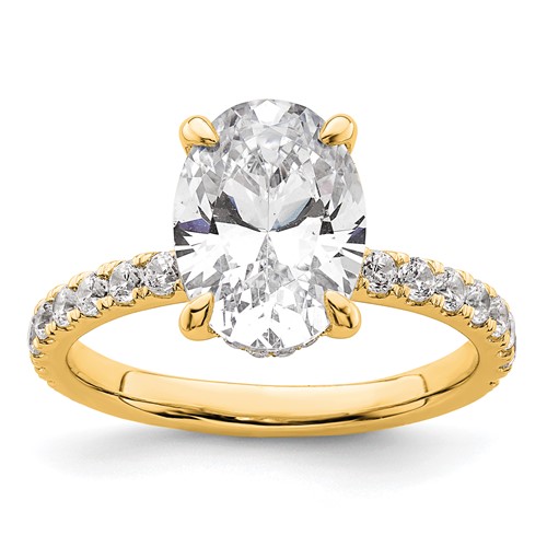 14K Yellow Gold 3.50 Carat Certified Lab Grown Diamond VS SI+ G+ Oval Complete Solitaire Ring with Flair Engagement