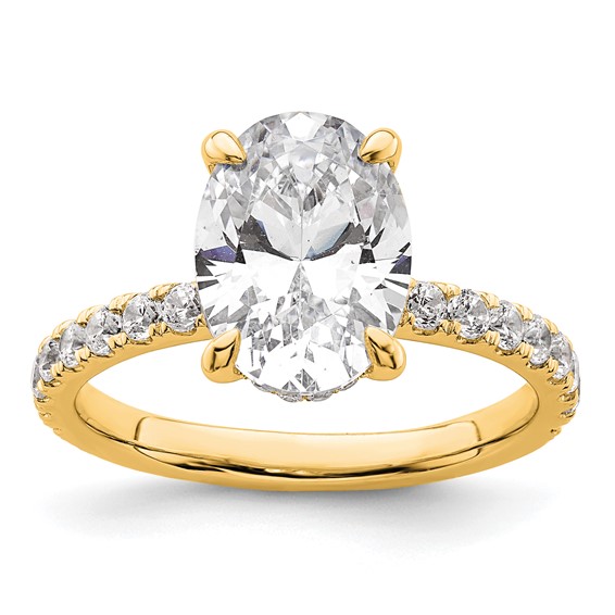 14k 3 1/2 carat Certified Lab Grown Diamond VS/SI+ G+ Oval Complete Solitaire with Flair Engagement Ring