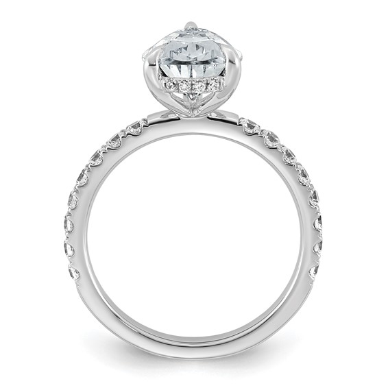 14k White Gold 3 1/2 carat Certified Lab Grown Diamond VS/SI+ G+ Pear Complete Solitaire with Flair Engagement Ring