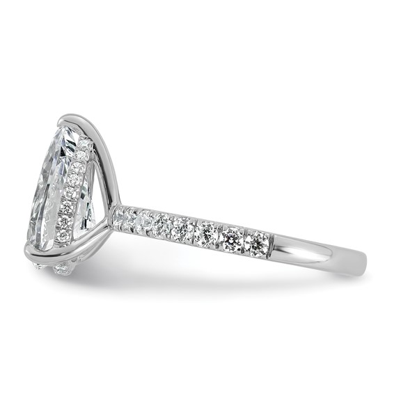 14k White Gold 3 1/2 carat Certified Lab Grown Diamond VS/SI+ G+ Pear Complete Solitaire with Flair Engagement Ring