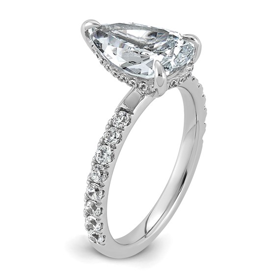 14k White Gold 3 1/2 carat Certified Lab Grown Diamond VS/SI+ G+ Pear Complete Solitaire with Flair Engagement Ring