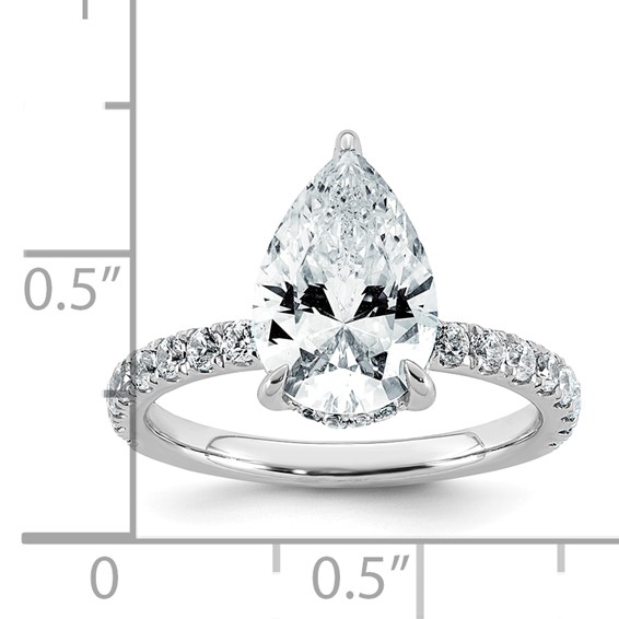 14k White Gold 3 1/2 carat Certified Lab Grown Diamond VS/SI+ G+ Pear Complete Solitaire with Flair Engagement Ring