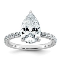 14K White Gold 3.50 Carat Certified Lab Grown Diamond VS SI+ G+ Pear Complete Solitaire Ring with Flair Engagement view 1
