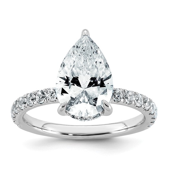 14k White Gold 3 1/2 carat Certified Lab Grown Diamond VS/SI+ G+ Pear Complete Solitaire with Flair Engagement Ring