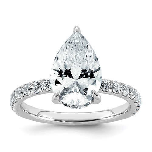 14K White Gold 3.50 Carat Certified Lab Grown Diamond VS SI+ G+ Pear Complete Solitaire Ring with Flair Engagement