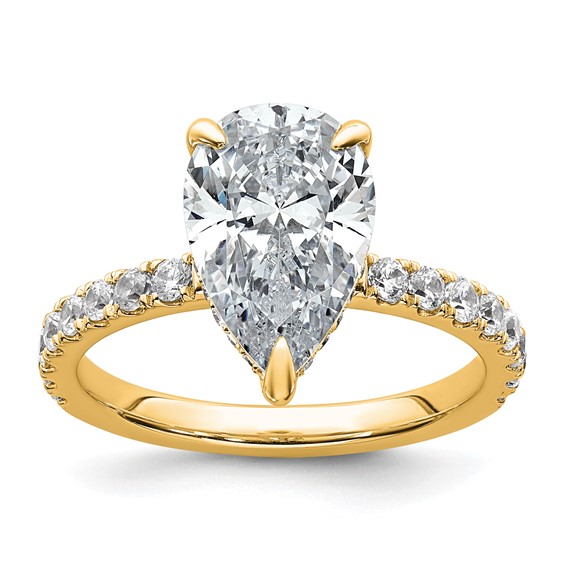 14k 3 1/2 carat Certified Lab Grown Diamond VS/SI+ G+ Pear Complete Solitaire with Flair Engagement Ring