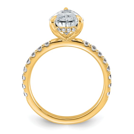 14k 3 1/2 carat Certified Lab Grown Diamond VS/SI+ G+ Pear Complete Solitaire with Flair Engagement Ring