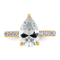 14K Yellow Gold 3.50 Carat Certified Lab Grown Diamond VS+ F+ Pear Complete Solitaire Ring with Flair Engagement view 4