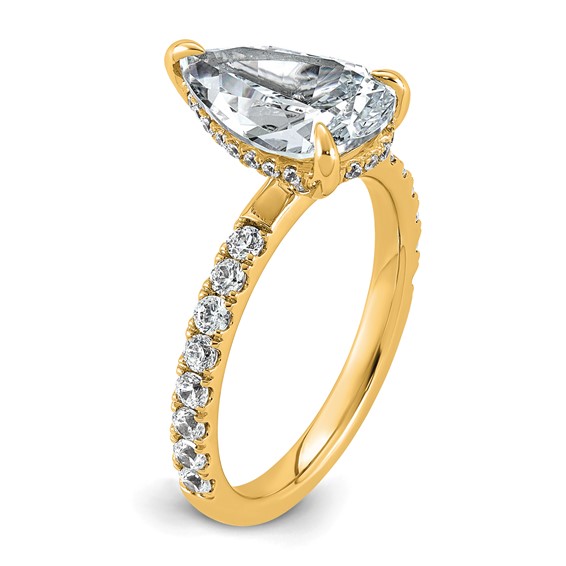 14k 3 1/2 carat Certified Lab Grown Diamond VS/SI+ G+ Pear Complete Solitaire with Flair Engagement Ring