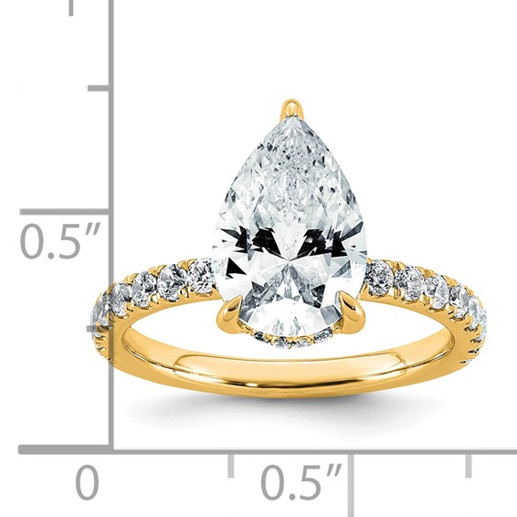 14k 3 1/2 carat Certified Lab Grown Diamond VS/SI+ G+ Pear Complete Solitaire with Flair Engagement Ring