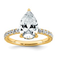 14K Yellow Gold 3.50 Carat Certified Lab Grown Diamond VS+ F+ Pear Complete Solitaire Ring with Flair Engagement view 1