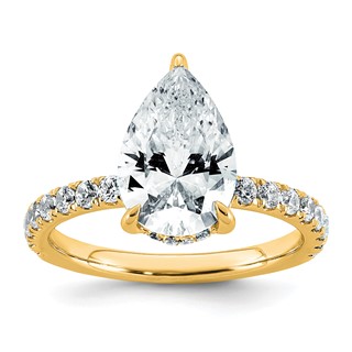 14k 3 1/2 carat Certified Lab Grown Diamond VS/SI+ G+ Pear Complete Solitaire with Flair Engagement Ring