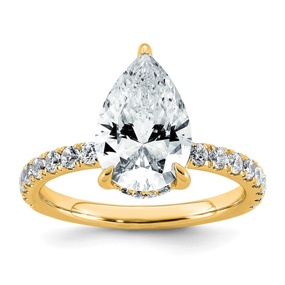 14k 3 1/2 carat Certified Lab Grown Diamond VS/SI+ G+ Pear Complete Solitaire with Flair Engagement Ring