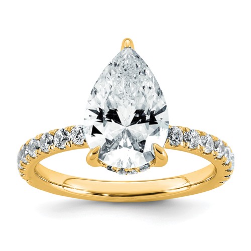 14K Yellow Gold 3.50 Carat Certified Lab Grown Diamond VS SI+ G+ Pear Complete Solitaire Ring with Flair Engagement