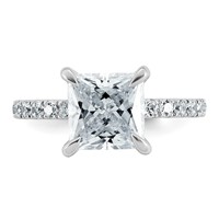 14K White Gold 3.50 Carat Certified Lab Grown Diamond VS+ F+ Princess Complete Solitaire Ring with Flair Engagement view 4